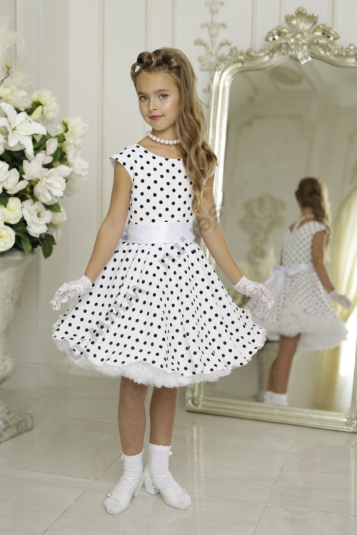 Платье в горох "Кэри" (Б2) в стиле стиляги арт.025 белый/чер.горох/белый