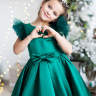  Платье для девочки со шлейфом атласное Pink Marie "Элис" арт. 0219 зеленый