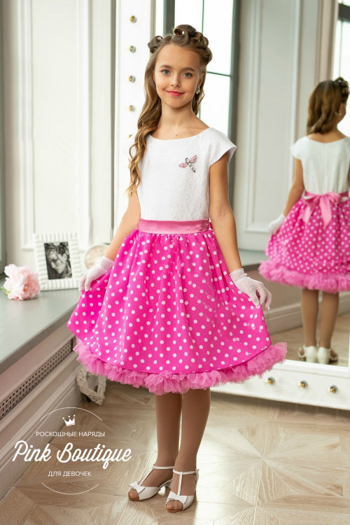Платье в горох "Элли" (Б2) в стиле стиляги арт.027 розовый/бел.горох/розовый