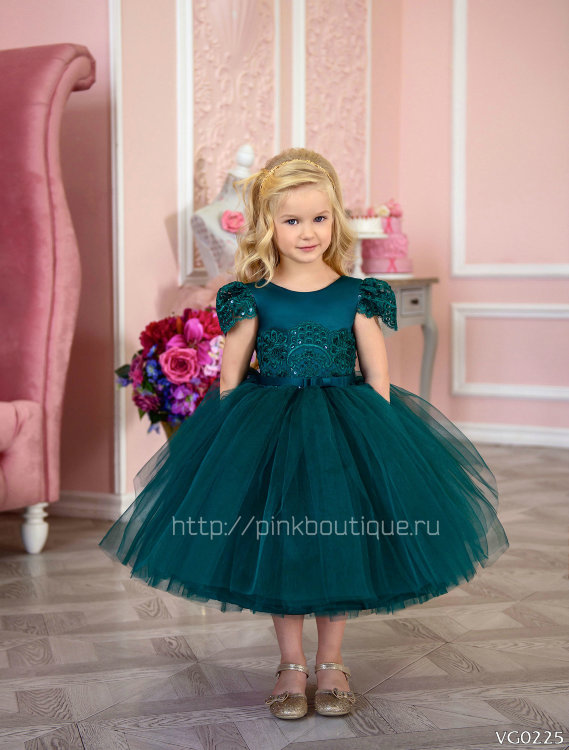 Платье праздничное "Хлоя" арт.0225 темно-зеленое