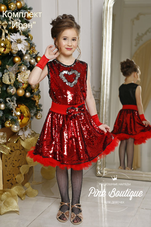 Комплект праздничный (юбка, блузка) "Ирэн" арт.944 красный/серебро
