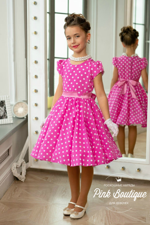 Платье в горох "Жанэт" (Б2) в стиле стиляги арт.030 розовый/бел.горох