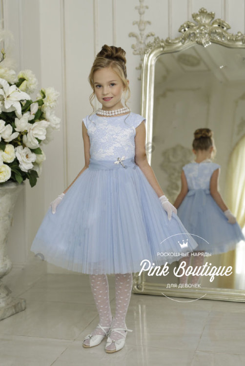 Платье праздничное "Амели" плиссе арт.301 голубой