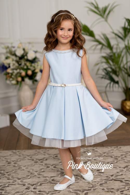 Платье праздничное атласное "Диана" арт.0618 голубой