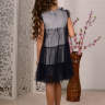 Платье "Юниса" в комплекте: ободок,сумочка, брошь. арт.369. синий