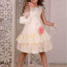 Платье в горох "Алиса" в комплекте: платье, сумочка, жемчужный ободок, съемная брошь арт. LS075 молочный мусс