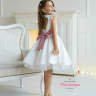  Платье атласное Pink Marie "Кэри" арт.00219 молочное с брусничным бантом