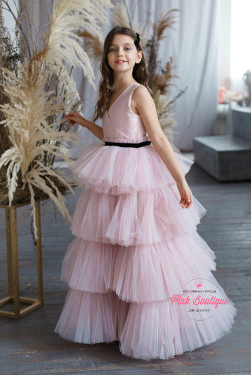 Платье с многослойной юбкой LULU "Алисия" арт.00120 пыльная роза