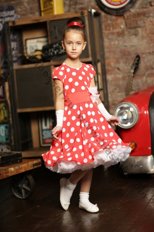 Платье Lila Style "Одри" в ретро-стиле "Стиляги" арт.LS-080 красный/белый горох/белый