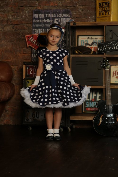 Платье Lila Style "Одри" в ретро-стиле "Стиляги" арт.LS-080 черный/бел. горох/белый