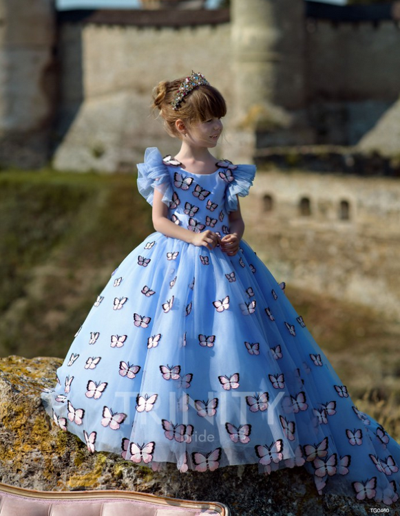 Платье бальное со шлейфом "Констанция" арт.0460 голубое