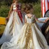 Платье бальное со шлейфом "Жар-птица" TRINITY bride арт.TG0451 золото-красный