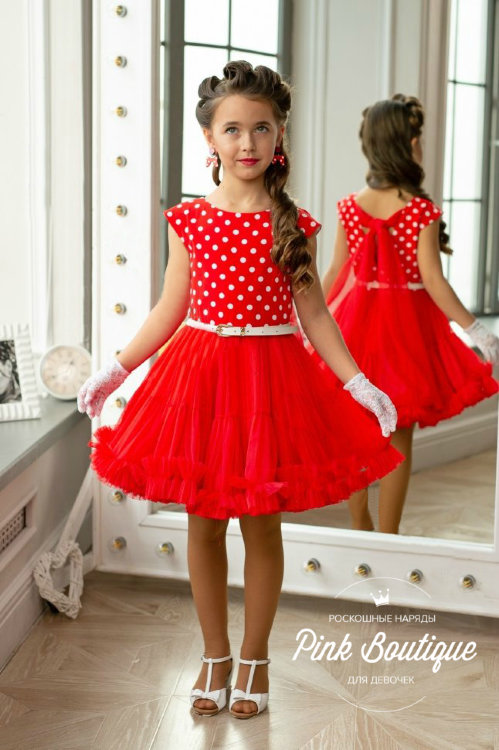 Платье в горох "Нэнси" в стиле стиляги арт.2051 красный