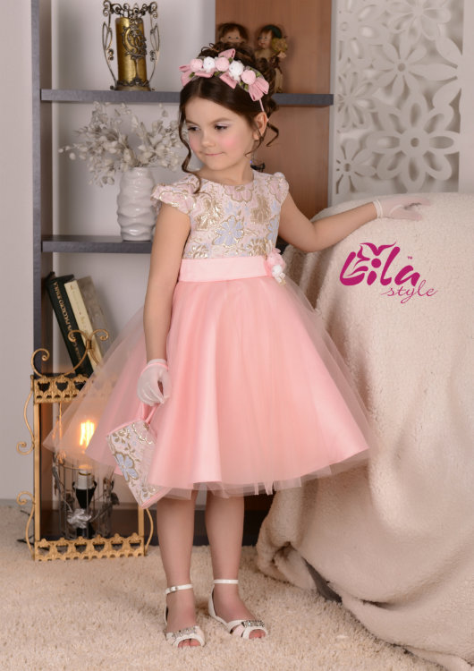 Платье Lila Style "Полин" в комплекте: ободок, перчатки, сумочка, цвет пудра, арт.LS 145