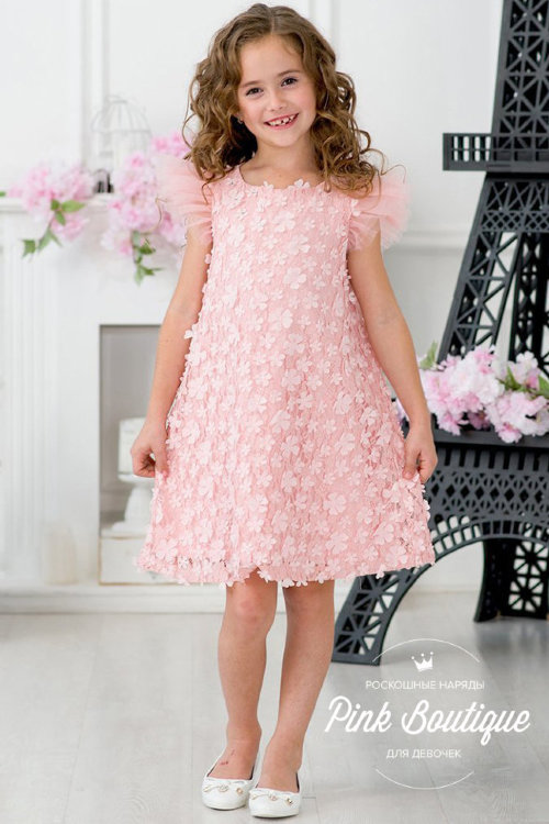 Платье праздничное "Море цветов" арт.6001 цвет розовая пудра