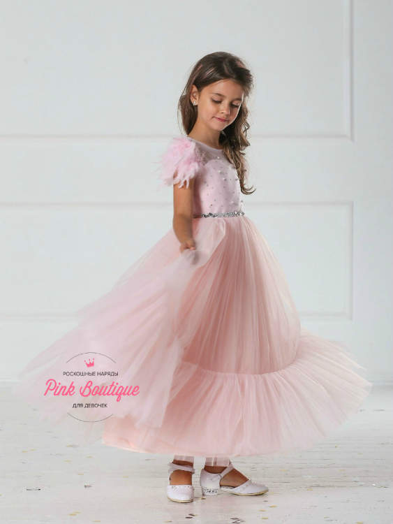 Платье праздничное с перышками LULU "Ангелина" арт.00191 розовое