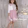Платье "Хейли" в комплекте: жакет, сумочка, ободок, пояс, брошь арт.00115 пудра/молочный 