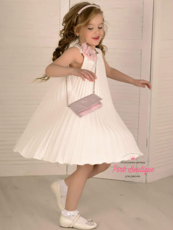 Платье плиссе "Рамина" в комплекте ободок и сумочка арт.LS0620/молочный