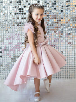  Платье для девочки со шлейфом атласное Pink Marie "Элис" арт. 0219 пудровый