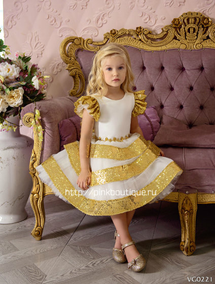 Платье праздничное "Злата" арт.0221 белый/золото