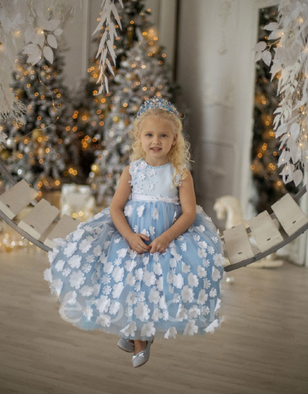 Платье праздничное с 3D цветами "Мари" арт.0141 голубой