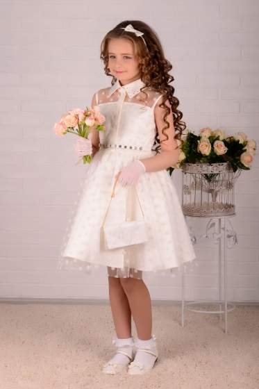 Платье "Твигги" в ретро стиле в комплекте, подьюбник, сумочка, ободок арт:LS -160321/молочный