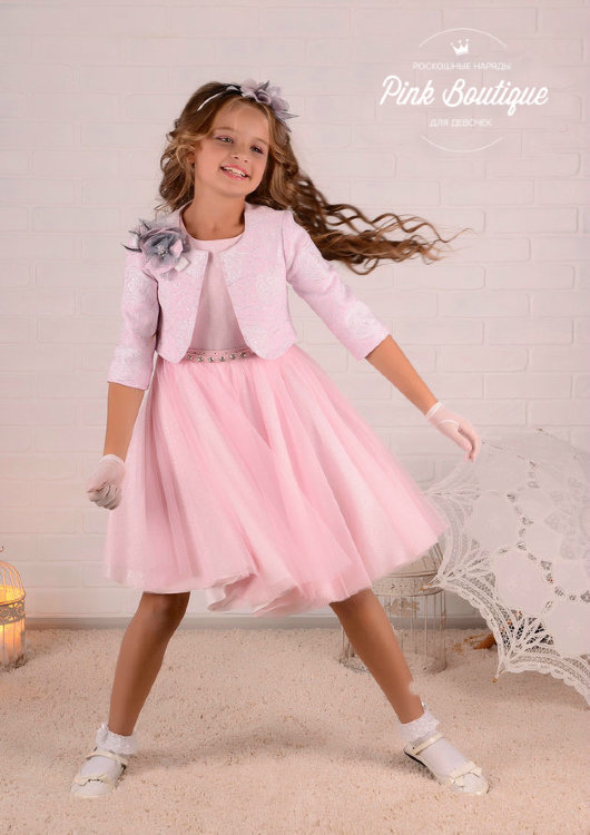 Платье "Александра" в комплекте: жакет, пояс, ободок, сумочка арт.365 розовый