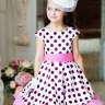 Платье Pink Marie в стиле стиляги "Красотка" белый в бордо горох/розовая оборка