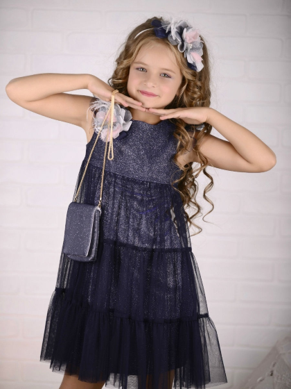 Платье "Юниса" в комплекте: ободок,сумочка, брошь арт.369 синий жемчуг