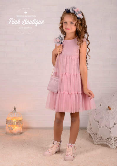 Платье "Юниса" в комплекте: ободок,сумочка, брошь арт.369 розовый блеск