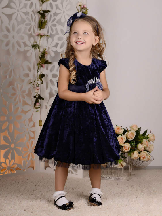 Платье праздничное "Лея" в комплекте ободок арт.00199 синий