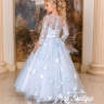 Платье бальное со шлейфом "Калиста" арт.0283 белый-голубой