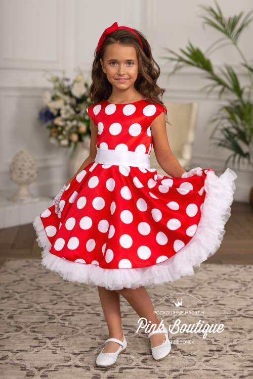 Платье в горох "Долорес" в ретро стиле арт.0621 красный/бел.горох/белый