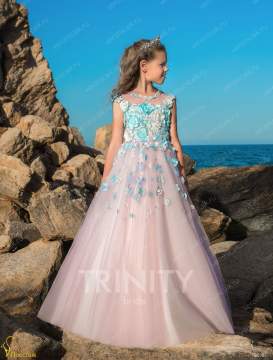 Платье бальное со шлейфом TRINITY bride арт.TG0382 пудра-голубой
