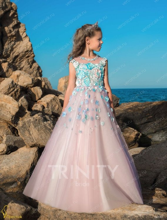 Платье бальное со шлейфом TRINITY bride арт.TG0382 пудра-голубой