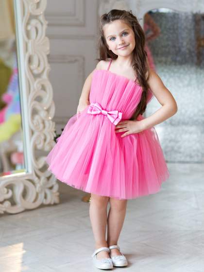Пышное детское ярко-розовое платье из фатина с LOL