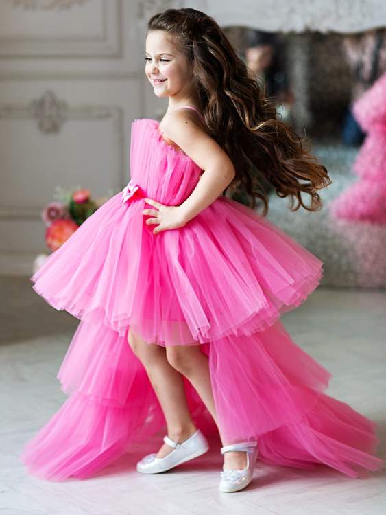 Платье праздничное Pink Marie "Лавиния" с отстегивающимся шлейфом арт.2021 ярко розовый пион