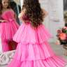 Платье праздничное Pink Marie "Лавиния" с отстегивающимся шлейфом арт.2021 ярко розовый пион
