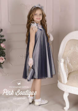 Платье "Иветта" в комплекте: сумочка, ободок арт.1081 синее серебро