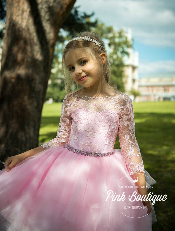 Платье праздничное со шлейфом "Лолита" арт.0151 розовое