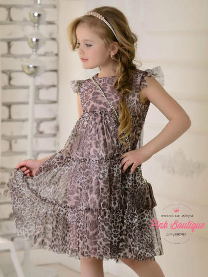 Платье "Леона" в комплекте ободок и сумочка арт.LS-0220 леопардовый