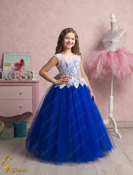 Платье бальное "Даниэлла" арт.0494 белый-синий