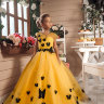 Платье бальное с бабочками и шлейфом "Рамина" арт.0077 желтый