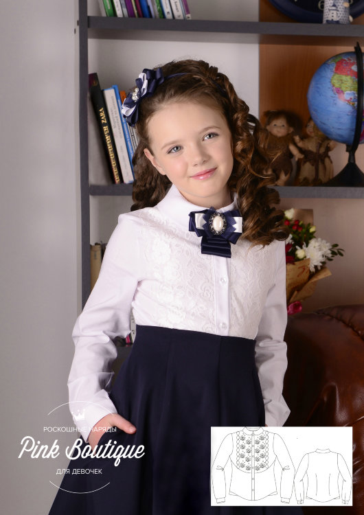 Блузка школьная "Ева" арт.00165 белая/кружево белое 