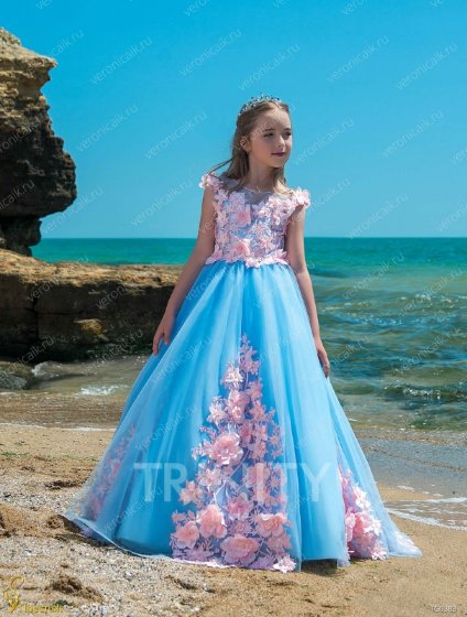 Платье бальное со шлейфом TRINITY bride арт.TG0383 голубой-розовый