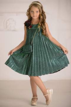 Платье плиссе "Русалина" в комплекте: сумочка, ободок арт.00200 зеленый изумруд