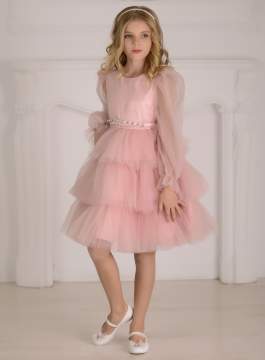 Нарядное платье для девочки с рукавом "Фэнси" арт.8048 розовая пудра