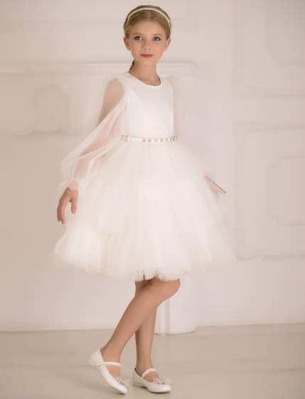 Нарядное платье для девочки с рукавом "Фэнси" арт.8048 белый