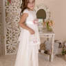Платье "Натали" в комплекте: ободок, перчатки, сумочка, молочное LS147 