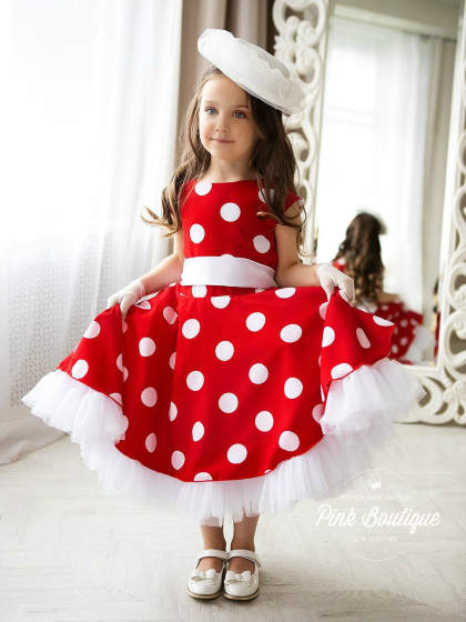 Платье в стиле стиляги Pink Marie "Красотка" арт.0820 красный/белый горох